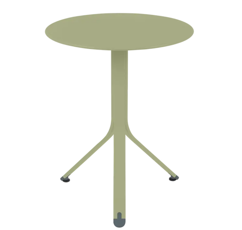 Load image into Gallery viewer, Fermob Rest'O Round folding outdoor bistro table in Willow Green, 60cm diameter metal table for outdoor use.