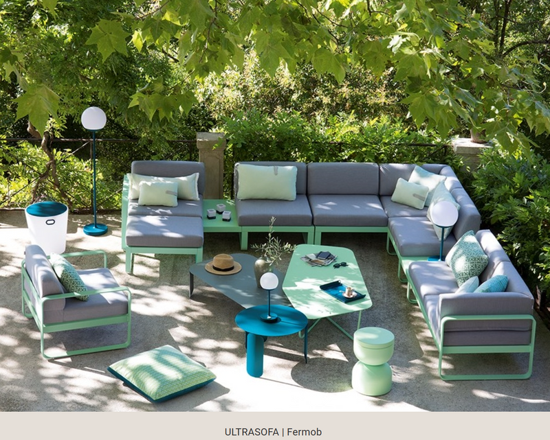 Load image into Gallery viewer, Fermob Ultrasofa low metal table measuring 162×74 cm, suitable for outdoor use, with a sleek modern design.