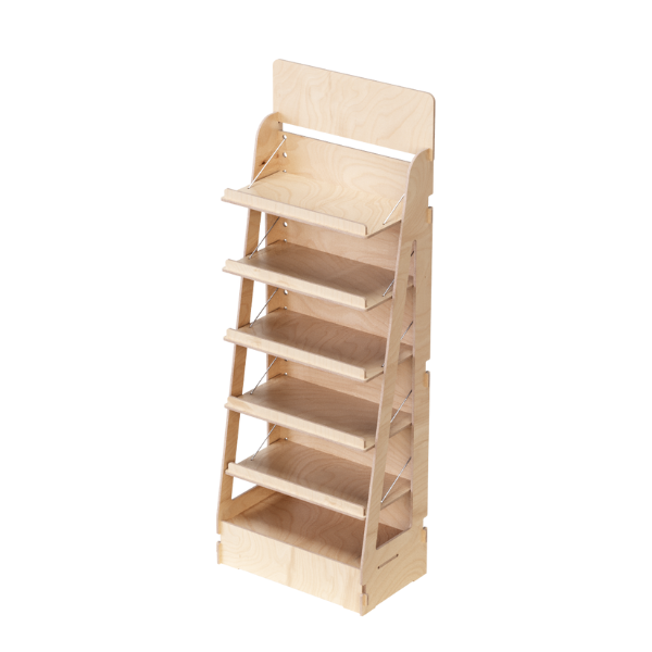Load image into Gallery viewer, Adapti 600 eco-friendly adjustable wooden display stand with six shelves