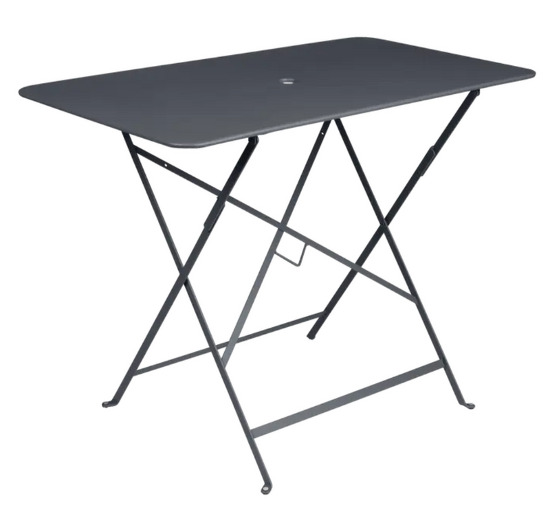 Load image into Gallery viewer, Fermob black foldable bistro table measuring 97x57 cm, ideal for restaurant terrace settings with a sleek metal design.