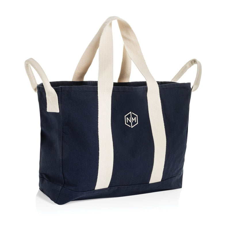 Load image into Gallery viewer, BEAU AWARE™ Beach bag 400gsm recycled canvas, with side hand - Custom Wood DesignsBeau Aware™ beach bag by XD Xclusive made from 400gsm recycled canvas with side handles, ideal for travel and beach outings.Bags & TravelP763.5525Recycled Canvasnavy