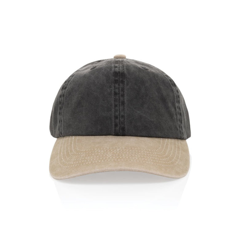 Load image into Gallery viewer, BEAU AWARE™ Washed 6 panel 270gsm cotton twill two tone cap - Custom Wood DesignsBeau Aware™ washed two-tone 6-panel cotton twill cap by XD Xclusive, showcasing its stylish headwear design and adjustable fit.HeadwearP453.1401Recycled cotton,rPETblack