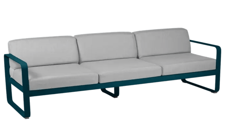 Load image into Gallery viewer, Bellevie 3-seater outdoor sofa by Fermob with metal frame and grey Acapulco Flanel fabric, perfect for outdoor relaxation.