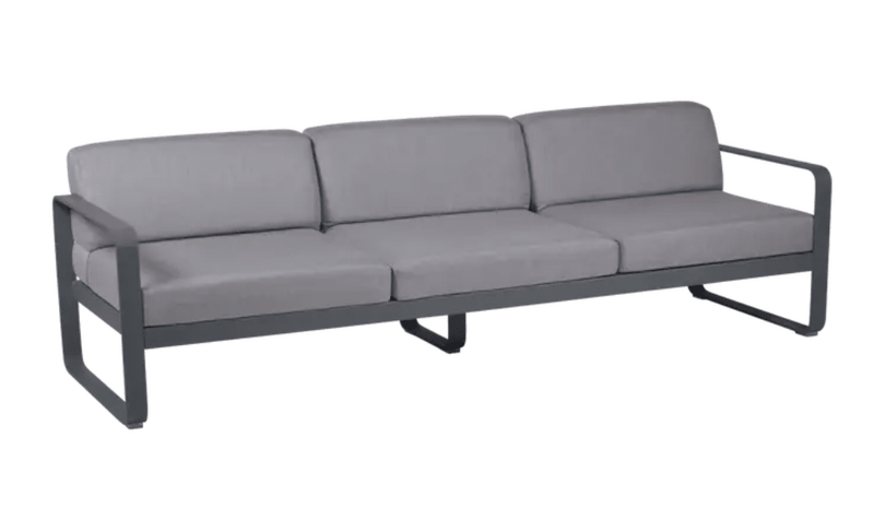 Load image into Gallery viewer, Bellevie 3-Seater Outdoor Sofa - Custom Wood DesignsFermob Bellevie 3-seater outdoor sofa with anthracite grey flannel fabric and metal frame, perfect for patio or garden seating.Outdoor Sofa Metal Fermob24575206619895Willow Green / Pearl
