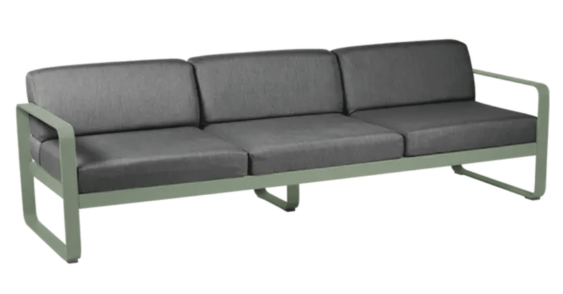 Load image into Gallery viewer, Bellevie 3-Seater Outdoor Sofa - Custom Wood DesignsFermob Bellevie 3-seater outdoor sofa with metal frame in Graphite Grey, designed for stylish outdoor furniture and comfort.Outdoor Sofa Metal Fermob24575206619895Willow Green / Pearl