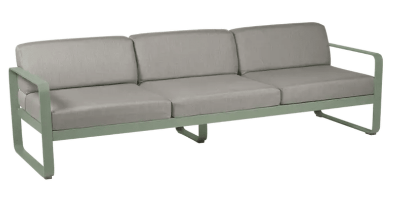 Load image into Gallery viewer, Bellevie 3-Seater Outdoor Sofa - Custom Wood DesignsFermob Bellevie 3-seater outdoor sofa with metal frame in taupe, featuring plush cushions for comfortable outdoor seating.Outdoor Sofa Metal Fermob24575206619895Willow Green / Pearl