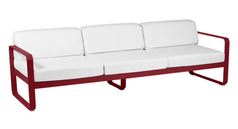 Load image into Gallery viewer, Bellevie 3-Seater Outdoor Sofa - Custom Wood DesignsBellevie 3-seater outdoor sofa by Fermob featuring a white metal frame and comfortable cushions, ideal for outdoor seating.Outdoor Sofa Metal Fermob24575204475799Chilli/OffWhite