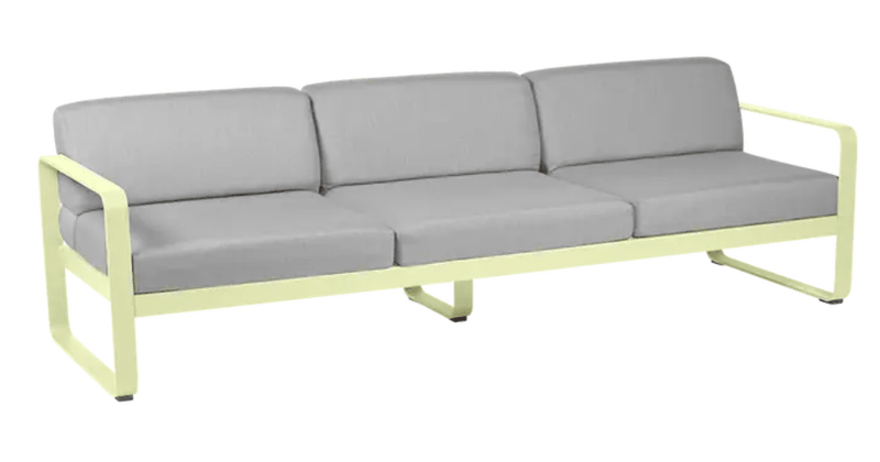 Load image into Gallery viewer, Bellevie 3-Seater Outdoor Sofa - Custom Wood DesignsFermob Bellevie 3-seater outdoor sofa with grey metal frame and soft fabric cushions for patio or garden seating.Outdoor Sofa Metal Fermob24575203315351FrostedLmon/FlanelGrey