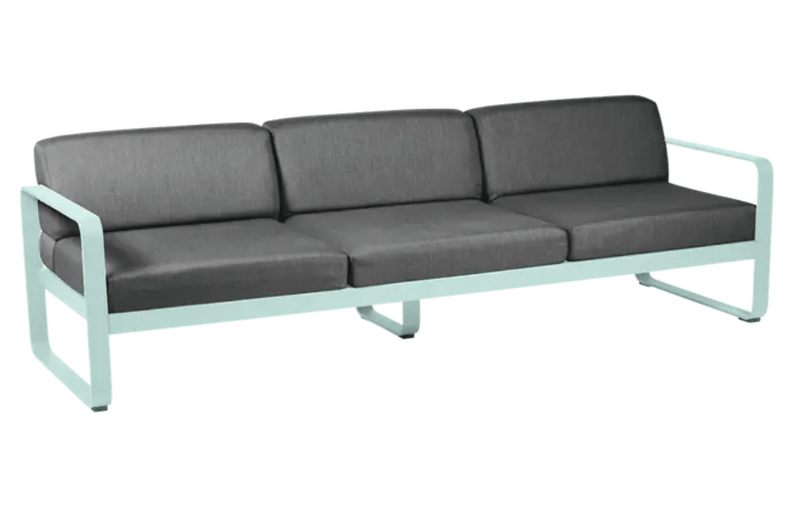 Load image into Gallery viewer, Bellevie 3-Seater Outdoor Sofa - Custom Wood DesignsFermob Bellevie 3-seater outdoor sofa with metal frame in Ice Mint and Graphite Grey, designed for outdoor furniture.Outdoor Sofa Metal Fermob24575202420439IceMint/GraphiteGrey