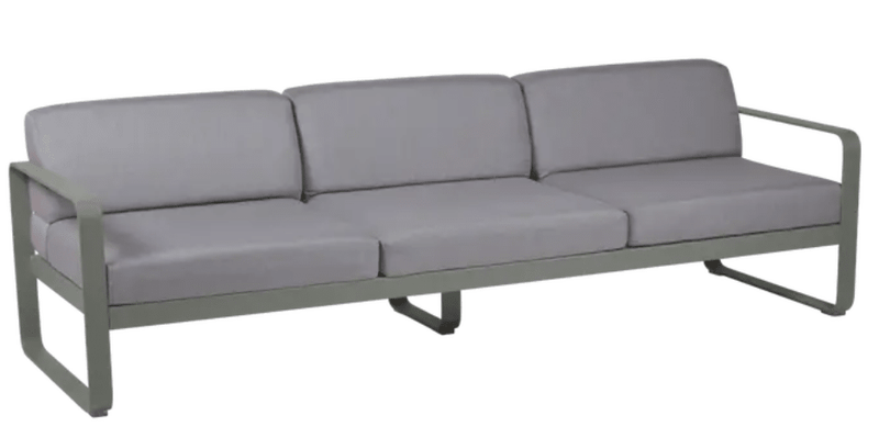 Load image into Gallery viewer, Grey Fermob Bellevie 3-seater outdoor sofa with metal frame, stylish and durable for outdoor patio or garden seating.