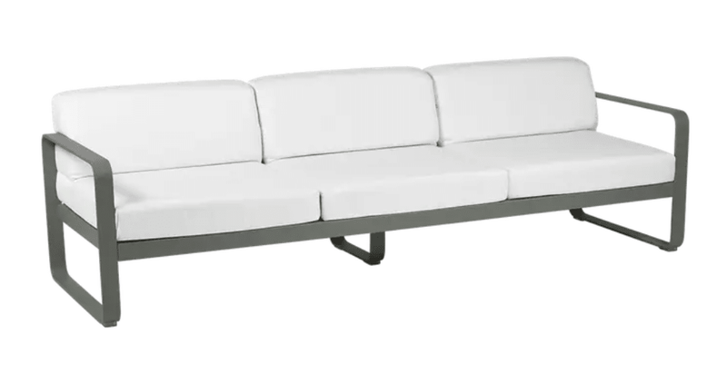 Load image into Gallery viewer, Rosemary Off-White Fermob Bellevie 3-Seater outdoor sofa with metal frame and plush cushions, perfect for outdoor living spaces.