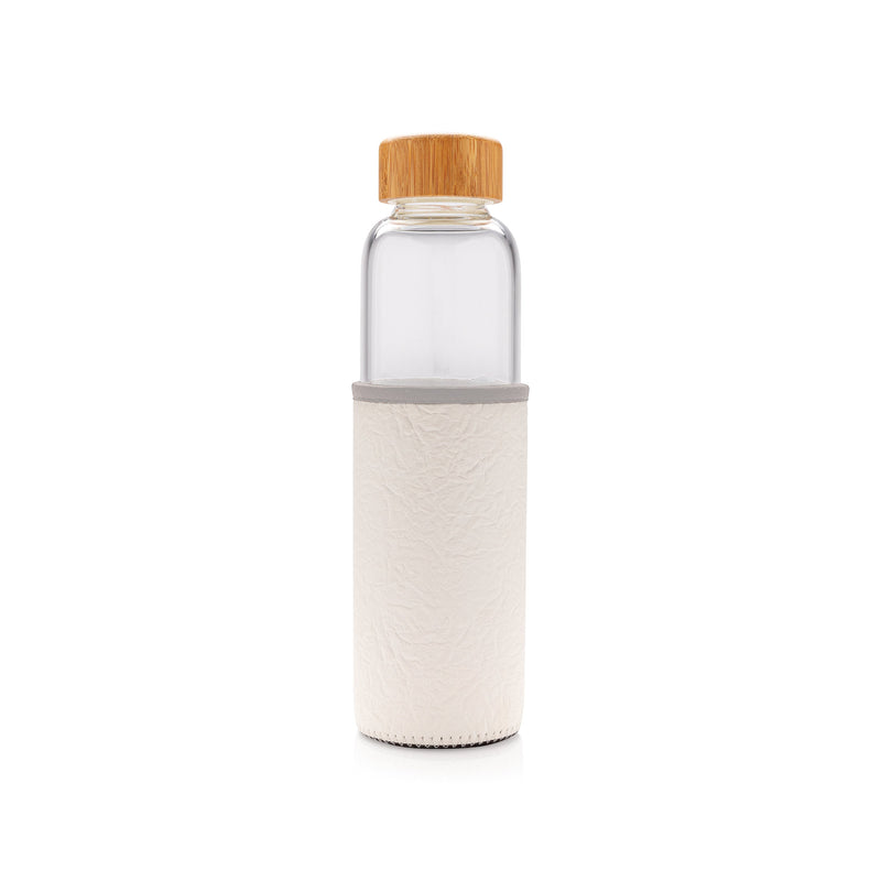 Load image into Gallery viewer, Glass bottle 550ml with bamboo lid &amp; textured PU sleeve pack of 25 White/Grey Custom Wood Designs __label: Multibuy black-glass-bottle-550ml-with-bamboo-lid-textured-pu-sleeve-pack-of-25-53613712736599
