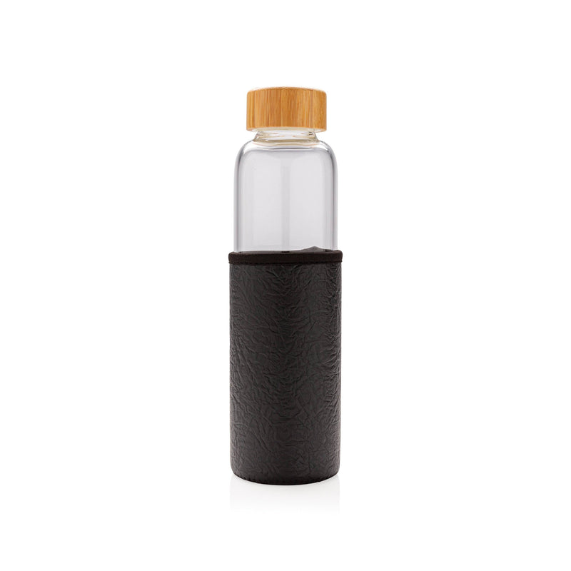 Load image into Gallery viewer, Glass bottle 550ml with bamboo lid & textured PU sleeve pack of 25 Black Custom Wood Designs __label: Multibuy black-glass-bottle-550ml-with-bamboo-lid-textured-pu-sleeve-pack-of-25-56106629923159