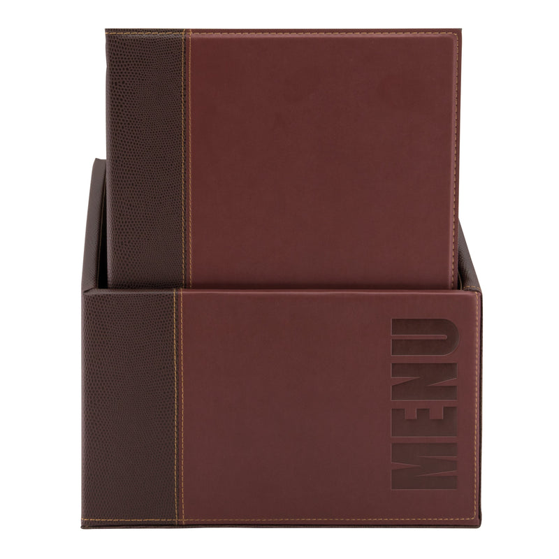 Load image into Gallery viewer, Leather style A4 menu holders in box 2 packs of 20 Wine Red Custom Wood Designs black-leather-style-a4-menu-holders-in-box-2-packs-of-20-53613280788823