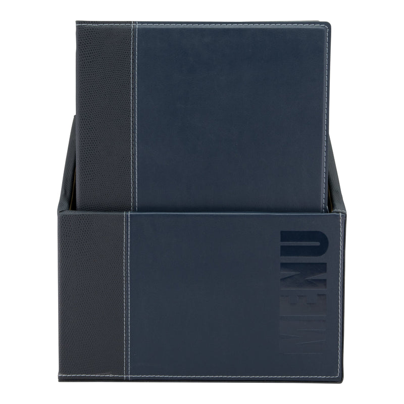 Load image into Gallery viewer, Leather style A4 menu holders in box 2 packs of 20 Blue Custom Wood Designs black-leather-style-a4-menu-holders-in-box-2-packs-of-20-53613282492759