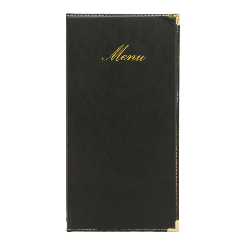 Load image into Gallery viewer, Leather style long menu holder pack of 10 Black Custom Wood Designs __label: Multibuy black-leather-style-long-menu-holder-pack-of-10-53613249986903
