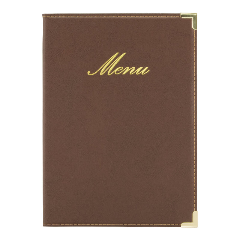 Load image into Gallery viewer, Leather style menu A5 pack of 10 Brown Custom Wood Designs __label: Multibuy black-leather-style-menu-a5-pack-of-10-53613255557463