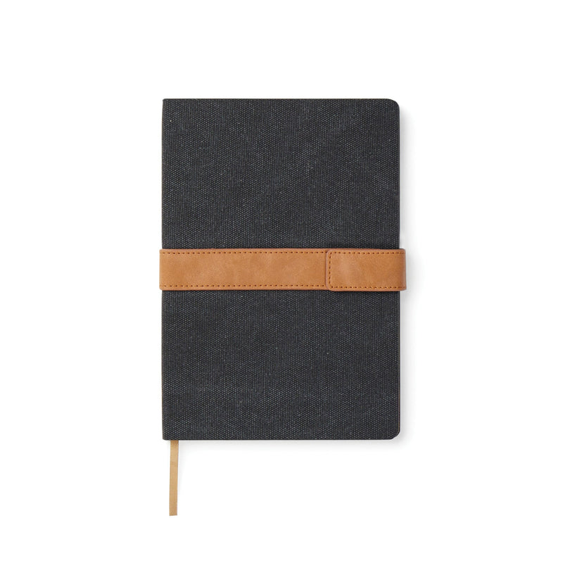 Load image into Gallery viewer, Set of 25 black recycled A5 canvas notebooks by Custom Wood Designs, ideal for note-taking and eco-friendly writing.