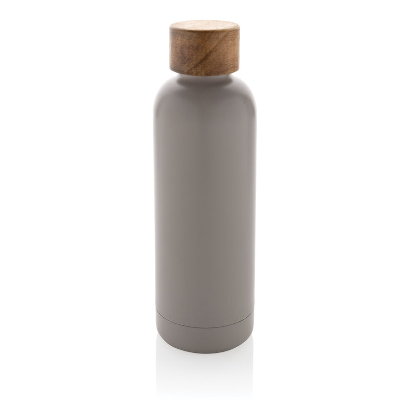Load image into Gallery viewer, Stainless steel bottle with wood lid pack of 25 Grey Custom Wood Designs __label: Multibuy black-stainless-steel-bottle-with-wood-lid-pack-of-25-53613616300375