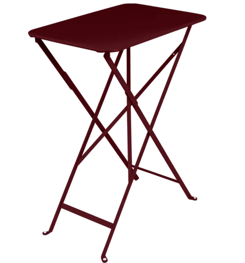 Load image into Gallery viewer, Fermob Bistro folding table in deep red with black cherry finish, outdoor steel cafe table, compact and UV resistant.