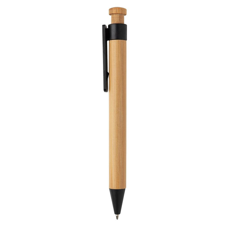 Load image into Gallery viewer, Bamboo pen with wheatstraw clip pack of 500 Branded Black Custom Wood Designs __label: Multibuy blackbamboowheatstrawclippencustomwooddesigns
