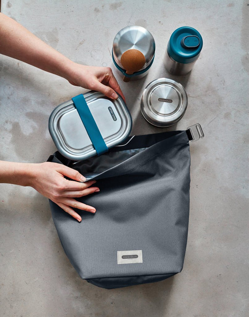 Load image into Gallery viewer, Black+Blum 6.7L insulated Lunch/Cooler Bag - Custom Wood DesignsBlack + Blum insulated outdoor lunch/cooler bag with black exterior and carrying handle, designed for keeping food and drinks cool.OutdoorP439.1802rPETgrey