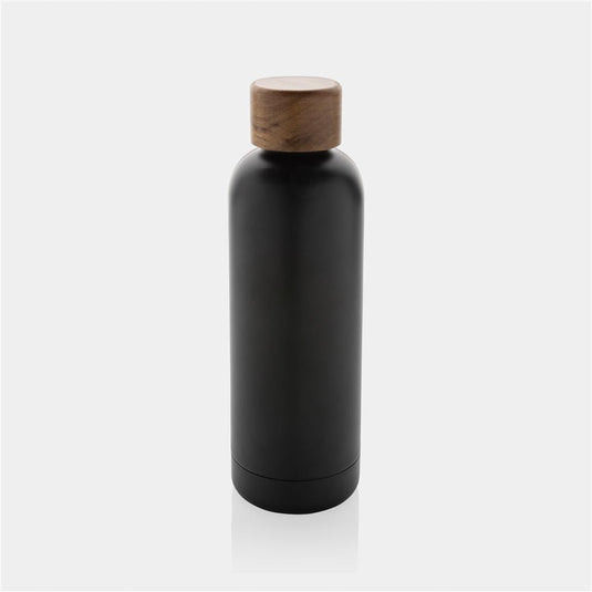 Stainless steel bottle with wood lid pack of 25 Custom Wood Designs __label: Multibuy blackbottlewoodlidcustomwooddesignspromo_aeab9d38-8c12-46d7-8851-1d90830496f9