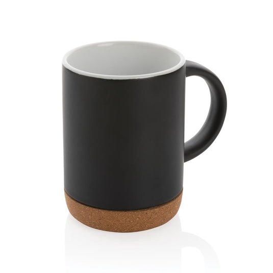 Ceramic mug with cork base pack of 25 Branded Black Custom Wood Designs __label: Multibuy blackceramiccoffeemugcorkbasecustomwooddesigns