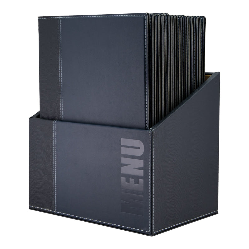 Load image into Gallery viewer, 40 x PU Menus with box - A4 Blue Custom Wood Designs blue-40-x-pu-menus-with-box-a4-53612757582167