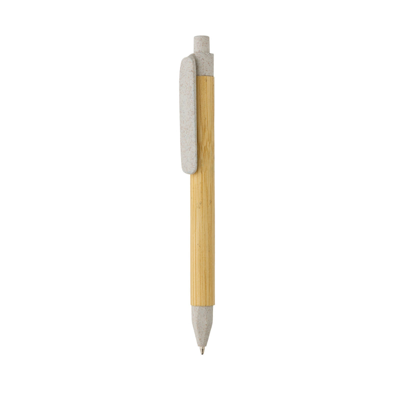 Load image into Gallery viewer, Pen with wooden wheatstraw clip pack of 500 Off White Custom Wood Designs __label: Multibuy blue-pen-with-wooden-wheatstraw-clip-pack-of-500-53613193003351