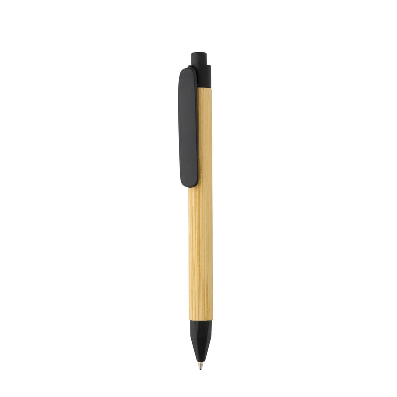 Load image into Gallery viewer, Pen with wooden wheatstraw clip pack of 500 Black Custom Wood Designs __label: Multibuy blue-pen-with-wooden-wheatstraw-clip-pack-of-500-53613195067735