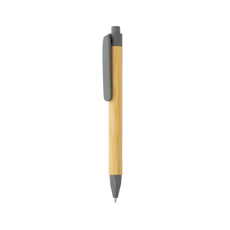 Load image into Gallery viewer, Pen with wooden wheatstraw clip pack of 500 Grey Custom Wood Designs __label: Multibuy blue-pen-with-wooden-wheatstraw-clip-pack-of-500-53613195428183