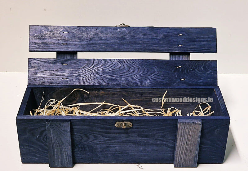 Load image into Gallery viewer, Rustic Bottle Box - Blue Single x 25 Bottle box Custom Wood Designs __label: Multibuy bottle-box-default-title-rustic-bottle-box-blue-single-52614324158807