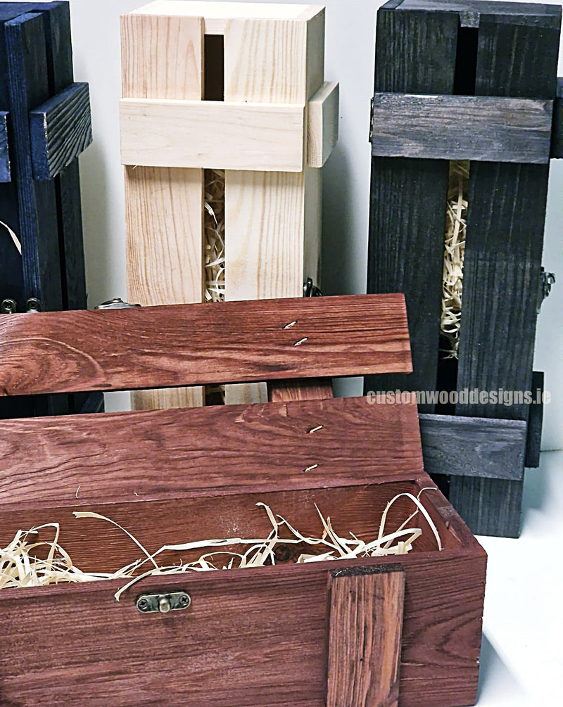 Load image into Gallery viewer, Rustic Bottle Box - Burgundy Single x 25 Bottle box Custom Wood Designs __label: Multibuy Bottle Box gift box Gift Boxes Single bottle box bottle-box-default-title-rustic-bottle-box-burgundy-single-53613455638871