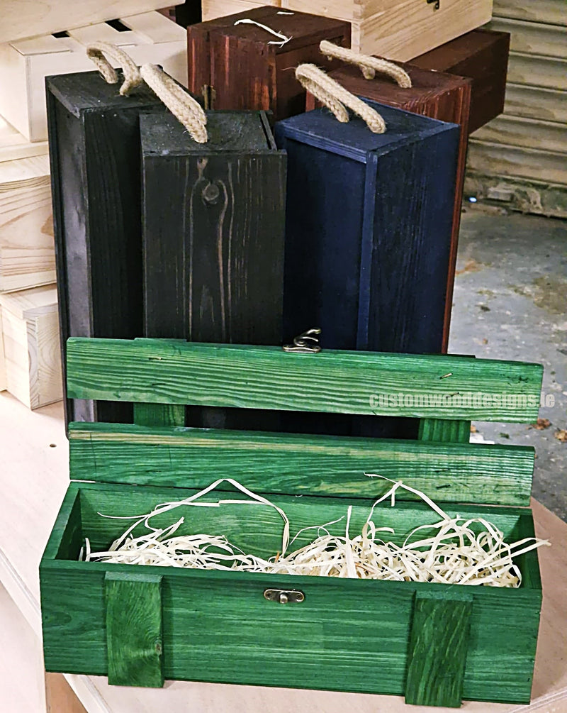 Load image into Gallery viewer, Rustic Bottle Box - Green Single x 25 Bottle box Custom Wood Designs __label: Multibuy Bottle Boxes Gift Boxes bottle-box-default-title-rustic-bottle-box-green-single-52613802164567