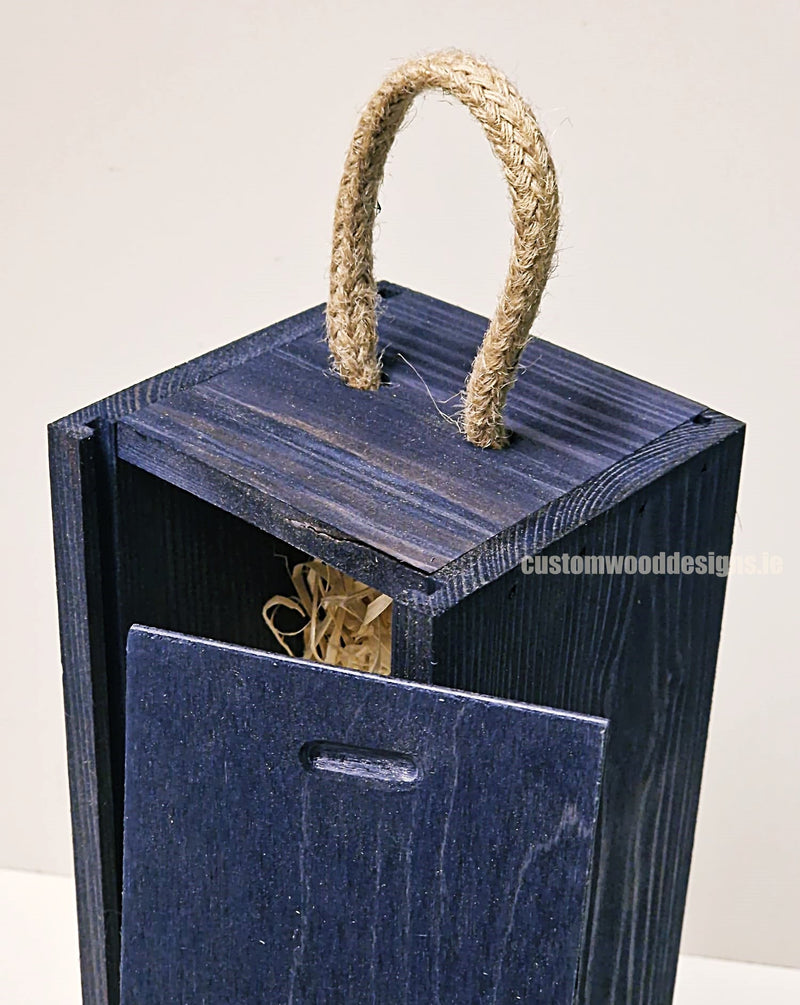 Load image into Gallery viewer, Sliding Lid Bottle Box - Single Blue x25 Bottle box Custom Wood Designs __label: Multibuy Bottle Boxes corporate gift gift box Gift Boxes irisg gift wooden Box bottle-box-default-title-sliding-lid-bottle-box-single-blue-x25-52616468889943