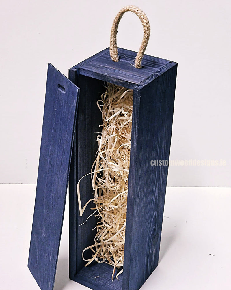 Load image into Gallery viewer, Sliding Lid Bottle Box - Single Blue x25 Bottle box Custom Wood Designs __label: Multibuy Bottle Boxes corporate gift gift box Gift Boxes irisg gift wooden Box bottle-box-default-title-sliding-lid-bottle-box-single-blue-x25-53613478642007