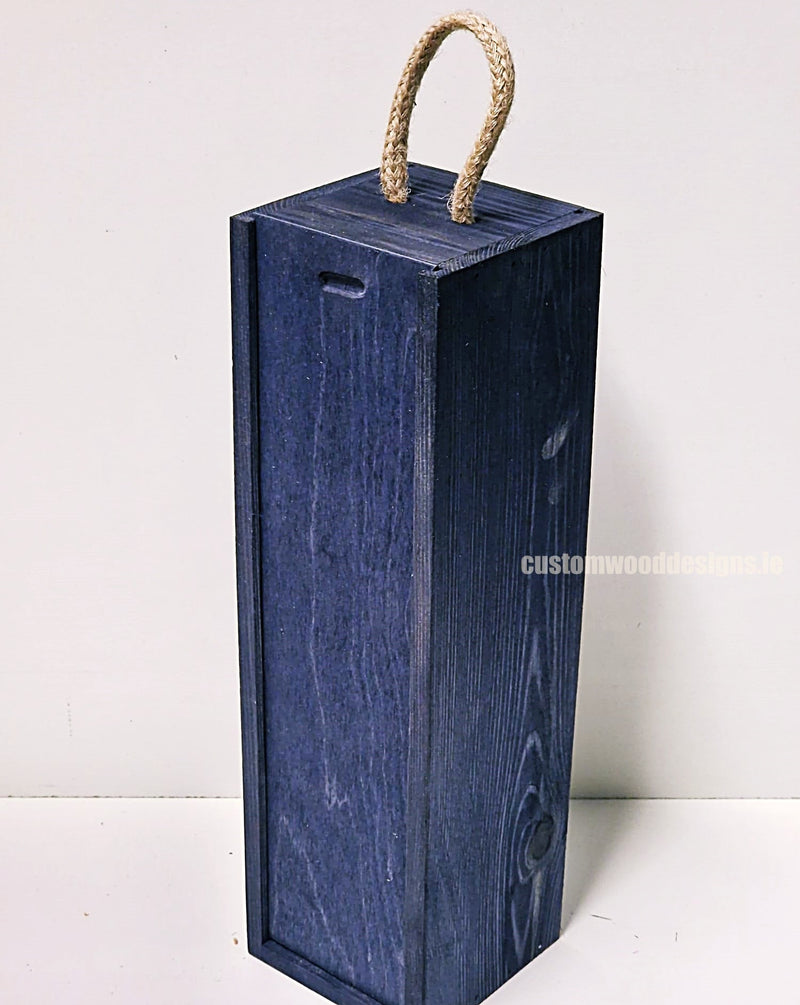 Load image into Gallery viewer, Sliding Lid Bottle Box - Single Blue x25 Bottle box Custom Wood Designs __label: Multibuy Bottle Boxes corporate gift gift box Gift Boxes irisg gift wooden Box bottle-box-default-title-sliding-lid-bottle-box-single-blue-x25-53613479199063