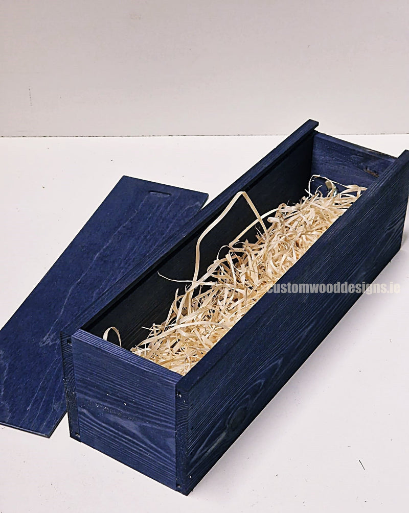 Load image into Gallery viewer, Sliding Lid Bottle Box - Single Blue x25 Bottle box Custom Wood Designs __label: Multibuy Bottle Boxes corporate gift gift box Gift Boxes irisg gift wooden Box bottle-box-default-title-sliding-lid-bottle-box-single-blue-x25-53613484769623