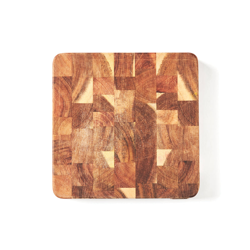 Load image into Gallery viewer, Set of 25 Acacia end grain mini food boards, 3x19.5x19.5cm, from Custom Wood Designs, ideal for cutting and serving.