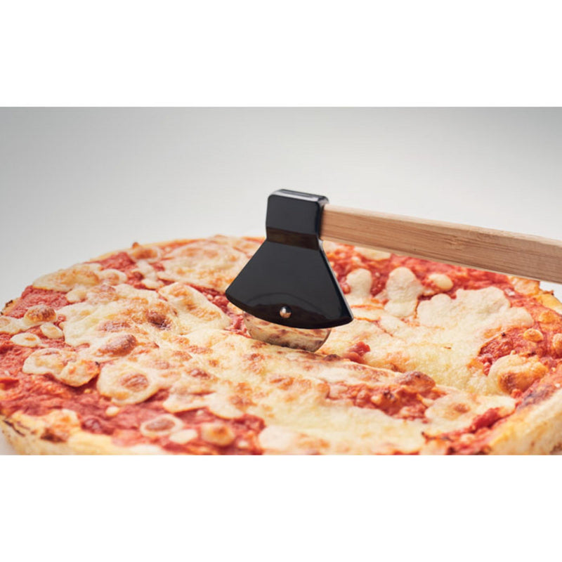 Load image into Gallery viewer, Pizza cutter with bamboo handle pack of 25 Custom Wood Designs __label: Multibuy branded-pizza-cutter-with-bamboo-handle-pack-of-25-53613651099991