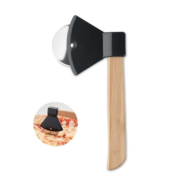 Load image into Gallery viewer, Pizza cutter with bamboo handle pack of 25 Custom Wood Designs __label: Multibuy branded-pizza-cutter-with-bamboo-handle-pack-of-25-53613653459287