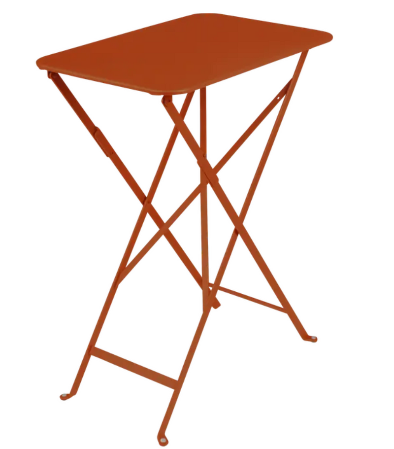 Load image into Gallery viewer, Bright orange Fermob Bistro folding table, 57x37 cm, metal rectangular design, perfect for compact balcony dining or outdoor spaces.