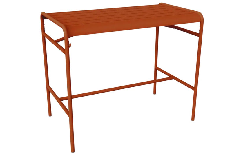 Load image into Gallery viewer, Fermob Luxembourg high metal table measuring 126 x 73 cm with orange finish, suitable for indoor or outdoor use.