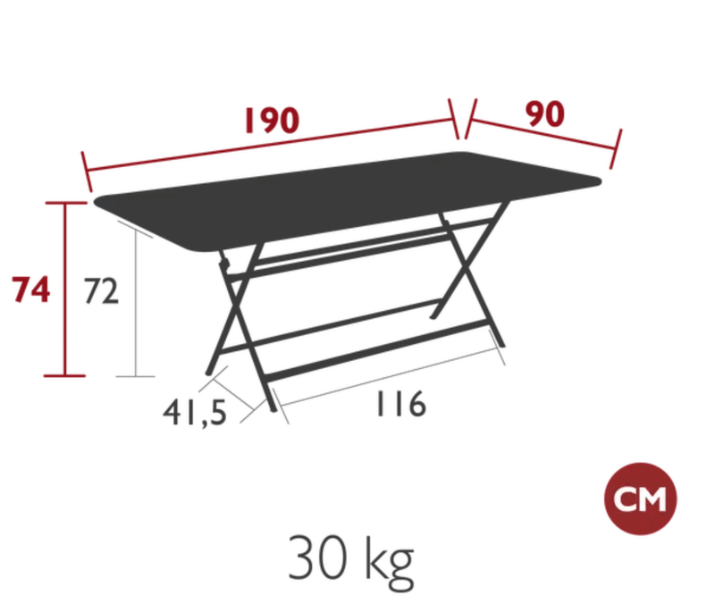 Load image into Gallery viewer, Foldable Fermob Caractère outdoor table, 190x90 cm, eight-seater with sturdy design and smooth foldable surface.