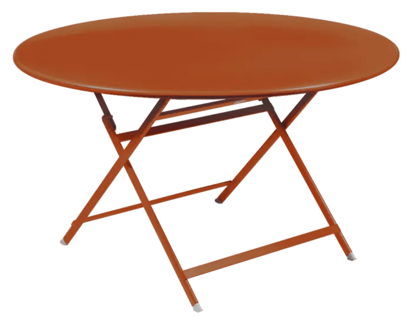 Load image into Gallery viewer, Fermob Caractère foldable metal table with a 128 cm diameter, eight-seater design, in a candied orange finish.