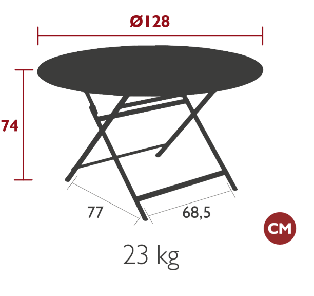 Load image into Gallery viewer, Fermob CARACTÈRE foldable metal table with a 128 cm diameter, eight-seater design, showcasing its sleek round surface and sturdy legs.