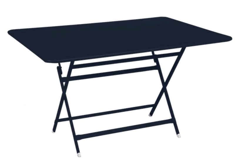 Load image into Gallery viewer, Deep blue Fermob outdoor foldable metal table, 128x90 cm six-seater, ideal for patio or garden dining.