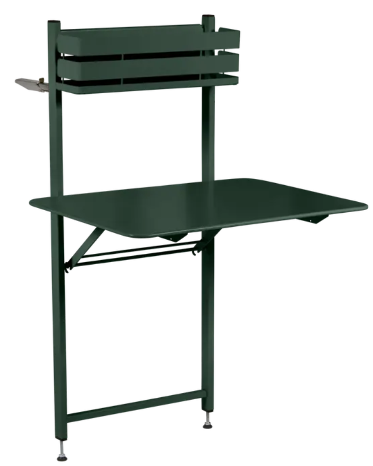 Load image into Gallery viewer, Fermob cedar green foldable balcony table with metal frame, ideal for outdoor apartment or hotel balcony use.