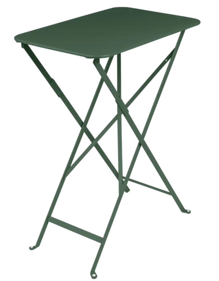 Load image into Gallery viewer, Fermob Bistro folding table in cedar green, rectangular metal design, ideal for balcony or compact dining spaces